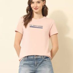 U.S. Polo Assn. Pink Cotton Printed Short Sleeves T-Shirt-image-43
