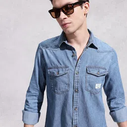 WROGN Chambray Pure Cotton Casual Shirt-image-33