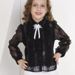 Peppermint Girls Black Self Design Top-picture-39