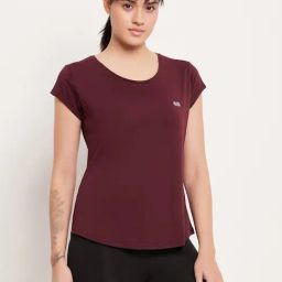 Clovia Maroon Polyester Solid Round Neck Sports T-Shirt-image-64