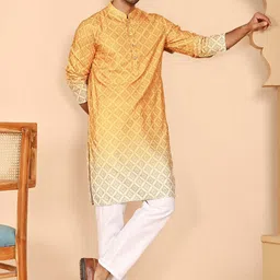 Jompers Ombre Printed Mandarin Collar Straight Kurta With Pyjamas-picture-5