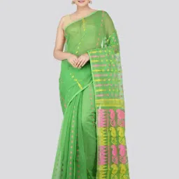 Pinkloom Green Cotton Woven Saree-image-46
