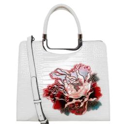 Esbeda Shiny Alligator White PU Textured Handbag-image-32