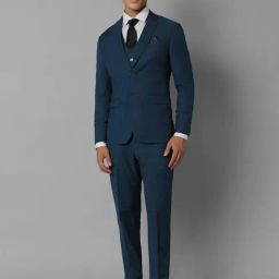 Louis Philippe Blue Slim Fit Texture Three Piece Suit-image-71