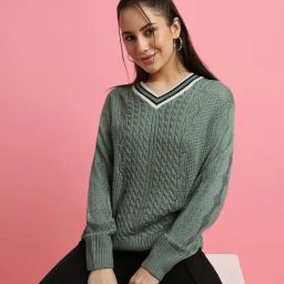 Forever 21 Sage Green Self Design Sweater-image-79