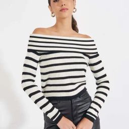 Styli White Striped Sweater-image-70