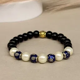 SANAA CREATIONS Unisex Tranquility Pearl & Sapphire Onyx Antique Elasticated Bracelet-image-77