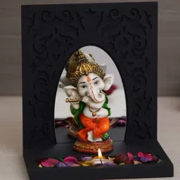 eCraftIndia Multicolor Polyresin Baal Ganesha Showpiece & Fragnanced Petals and Tealight-image-75
