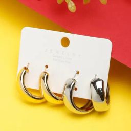 YouBella Mixed Metal Finish Golden & Silver Hoop Earrings for Women - Set of 2-29