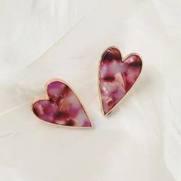 Sohi Marble Heart Statement Red Stud Earrings for Women-image-36