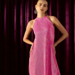 KASSUALLY Pink Pleated A Line Dress-image-57
