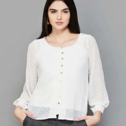 Code by Lifestyle Off-White Self Pattern Top With Inner-image-69