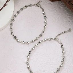 NVR Women's Silver-Plated Star Design Anklets - Set of 2-15