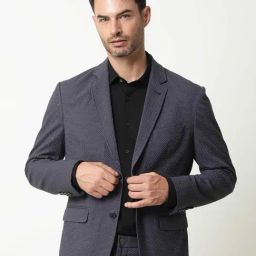 Rare Rabbit Navy Tailored Fit Checks Blazer-image-26