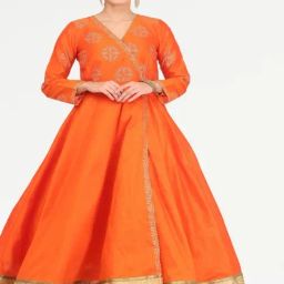 Kaanchie Nanggia Orange Printed with Gota Work Anarkali-image-96