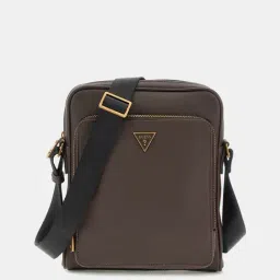Guess Men Brown Solid PU Crossbody Bag-picture-17