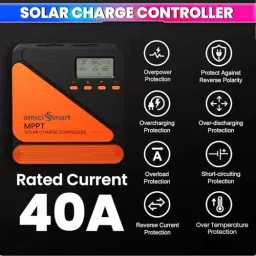amiciSmart MPPT Solar Charge Controller 40 Amp 12 V/24 V 98% Efficiency with USB Port & Lithium Battery Support, 1xMPPT-40A image 2