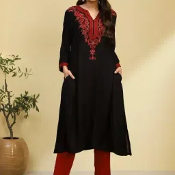 Biba Black Embroidered Straight Kurta-picture-5