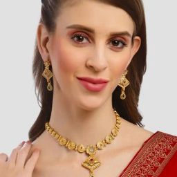 Karatcart Gold Plated Classic Floral Temple Necklace Set-image-3