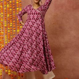Jaipur Kurti Purple Cotton Printed Angrakha Kurta-image-79