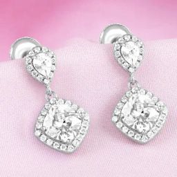 Zavya Solitaire Halo Rhodium Plated 925 Sterling Silver Earrings for Women-image-60