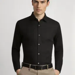 Peter England Black Cotton Slim Fit Checks Shirt-picture-31