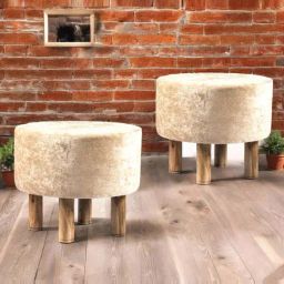 Ikiriya Collio Beige Wood Accent Ottomans in Teak Finish-image-41