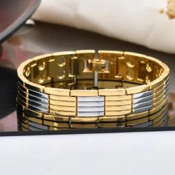 VOJ Silver & Gold Toned Link Bio Energy Bracelets for Men-image-97