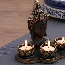 Zart Black Buddha Idol Showpiece With Candle Holder-17