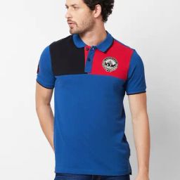 Giordano Blue Slim Fit Colour Block Polo T-Shirt-image-6