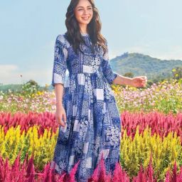 Aurelia Blue Geometric Print Flared Kurta-picture-25