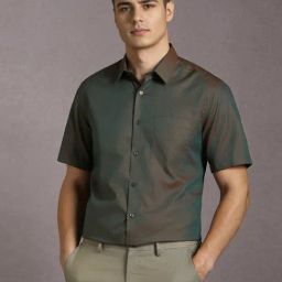 Louis Philippe Green Cotton Regular Fit Texture Shirt-image-85