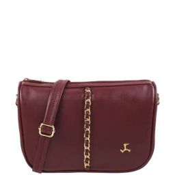 Mochi Maroon Solid Medium Sling Handbag-image-24
