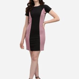 PURVAJA Lavender & Black Knitted Color-Block Bodycon Dress-picture-7