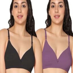 IN CARE Black & Wine Cotton T-Shirt Bras - Pack Of 2-image-61