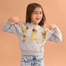 LilPicks Kids Grey Melange Embellished Full Sleeves Sweatshirt-image-7