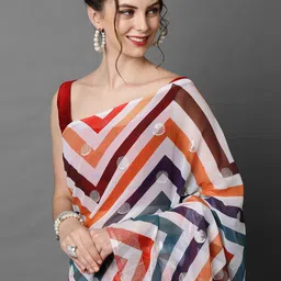 Anouk Rustic Geometric Printed Sequinned Silk Blend Saree image 3
