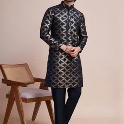 ODETTE Men Geometric Embroidered Sequines Straight Kurta-picture-39