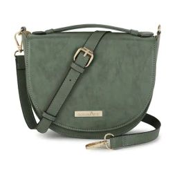 Spice Art Green Solid Medium Saddle Cross Body Bag-12