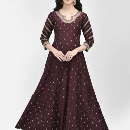 Span Wine Embroidered A Line Kurta-image-57