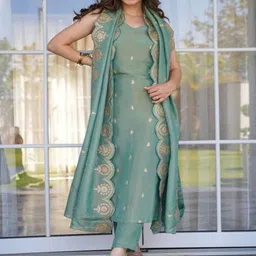 URMIR FASHION Women Ethnic Motifs Embroidered Regular Kurta & Trousers With Dupatta-33