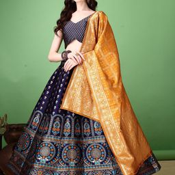 LADY SHOPI Floral Woven Design Ready to Wear Lehenga & Unstitched Blouse With Dupatta-image-44