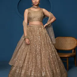 JIHU CULTURE Embroidered Sequinned Semi-Stitched Lehenga & Unstitched Blouse With Dupatta-image-65