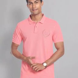 AD by Arvind Pink Slim Fit Logo Polo T-Shirt-image-62