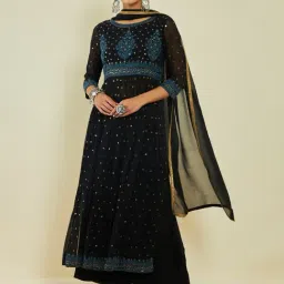 Soch Black Embroidered Kurta Palazzo Set With Dupatta-picture-16