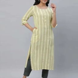 Aurelia Yellow Striped Straight Kurta-18