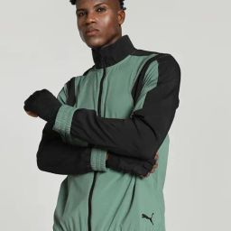 Puma Green & Black Regular Fit Colour Block Sports Jacket-image-94