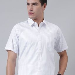 ACCOX Comfort Vertical Striped Short Sleeves Cotton Formal Shirt-image-96