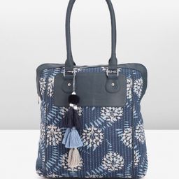 Anouk Floral Printed Structured Tote Bag with Tasselled image 2