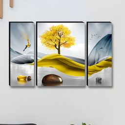Myntra Elegant Homes Grey 3 Piece Synthetic Wood Floral & Botanical Wall Paintings-image-6